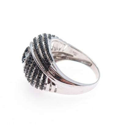 925 Sterling Silver Real Round-Cut Black Spinel Heart Dome Ring Size 8.25