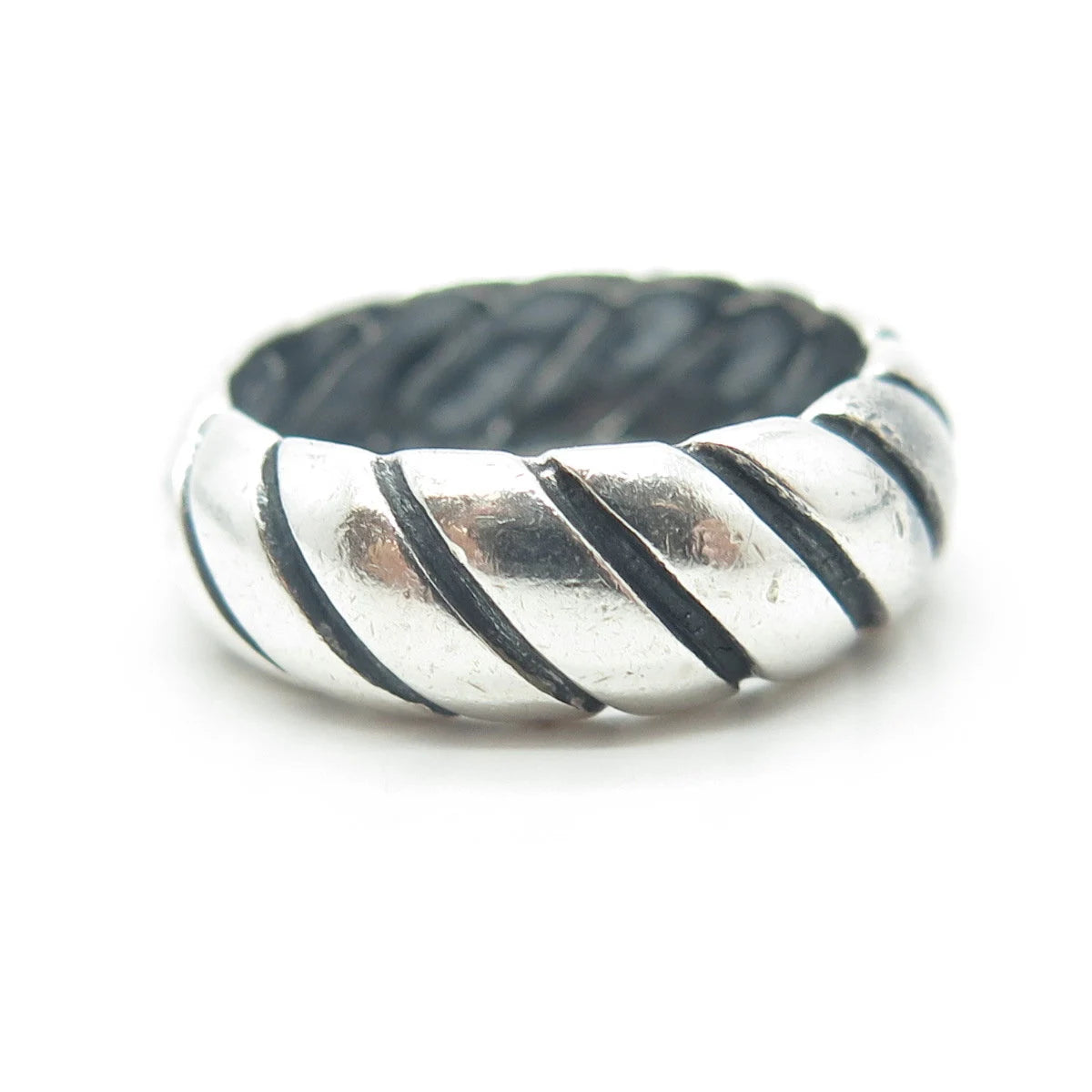 925 Sterling Silver Vintage Modernist Twisted Ribbed Band Ring Size 7.75