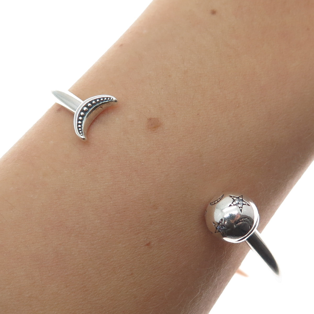 PANDORA Sterling Silver Crescent & Star Screw-Off Ball Adjustable Bracelet 6.75"