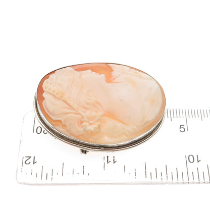 800 Silver 2-Tone Antique Art Deco Real MOP Lady Cameo Pin Brooch / Pendant