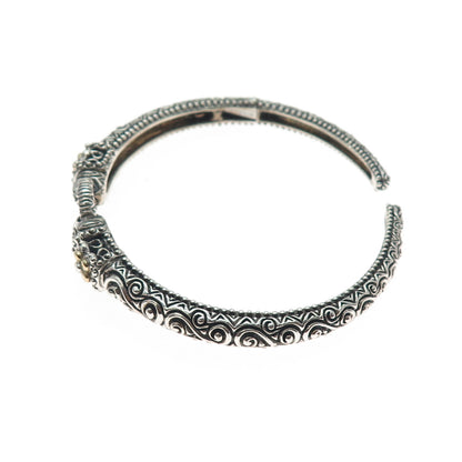 BARBARA BIXBY 925 Sterling Silver 18K Gold Flower Adjustable Cuff Bracelet 7.25"