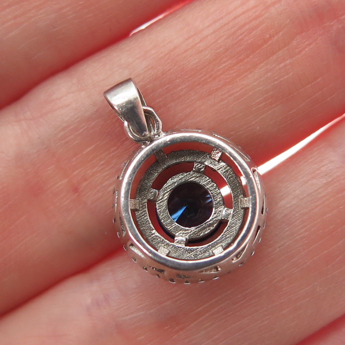 925 Sterling Silver Round-Cut Blue & White C Z Minimalist Charm Pendant