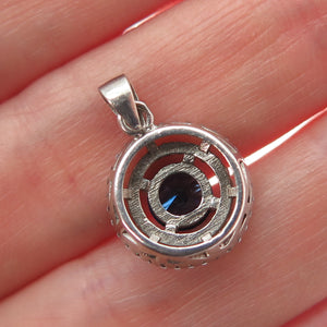925 Sterling Silver Round-Cut Blue & White C Z Minimalist Charm Pendant