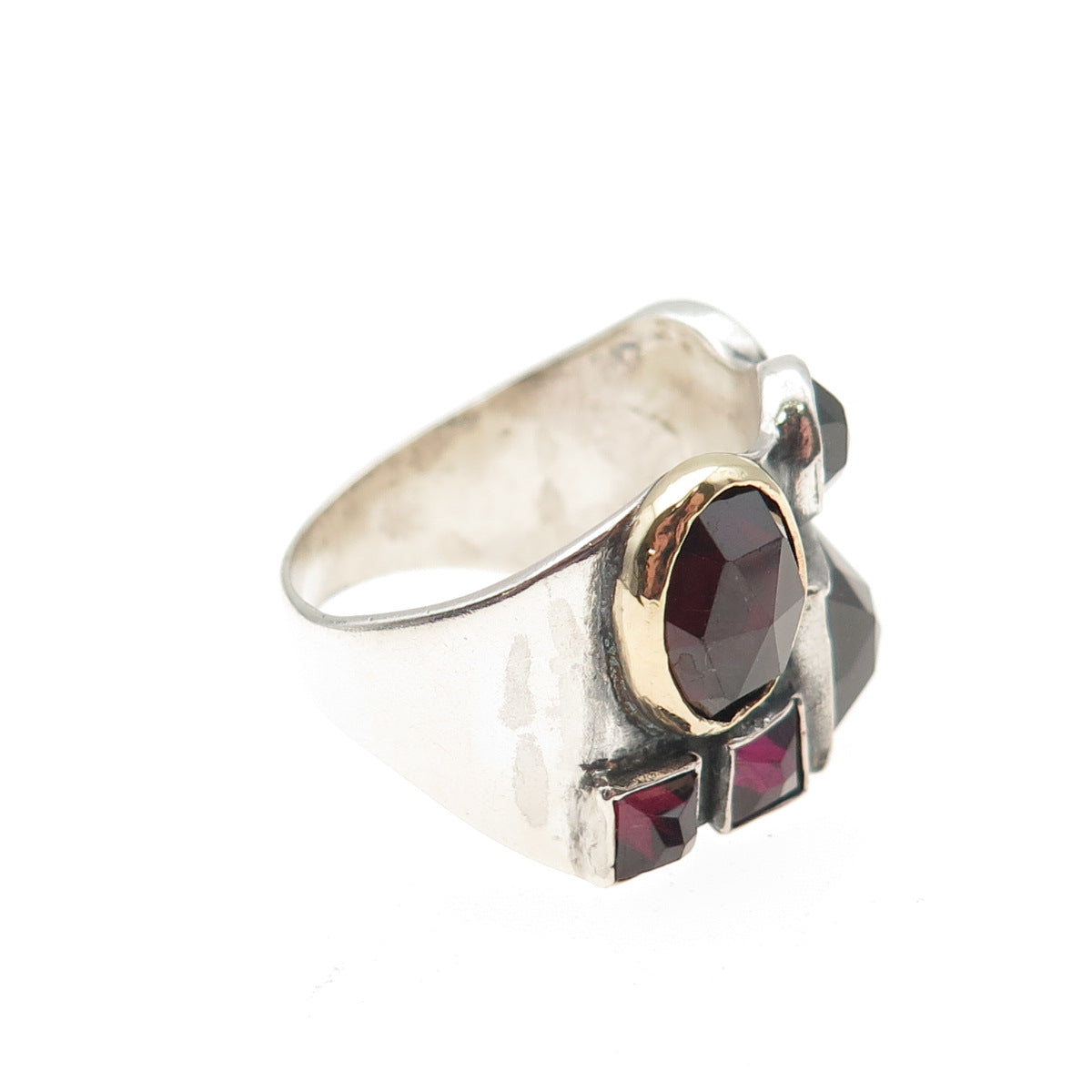 YAM Michal Yuval Sterling 14K Gold Vintage Israel Real Red Garnet Ring Size 9.25