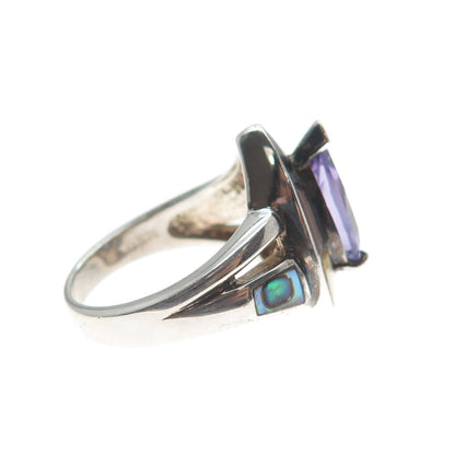 WHITNEY KELLY Sterling Vintage Real Amethyst Abalone Shell & MOP Ring Size 6.25