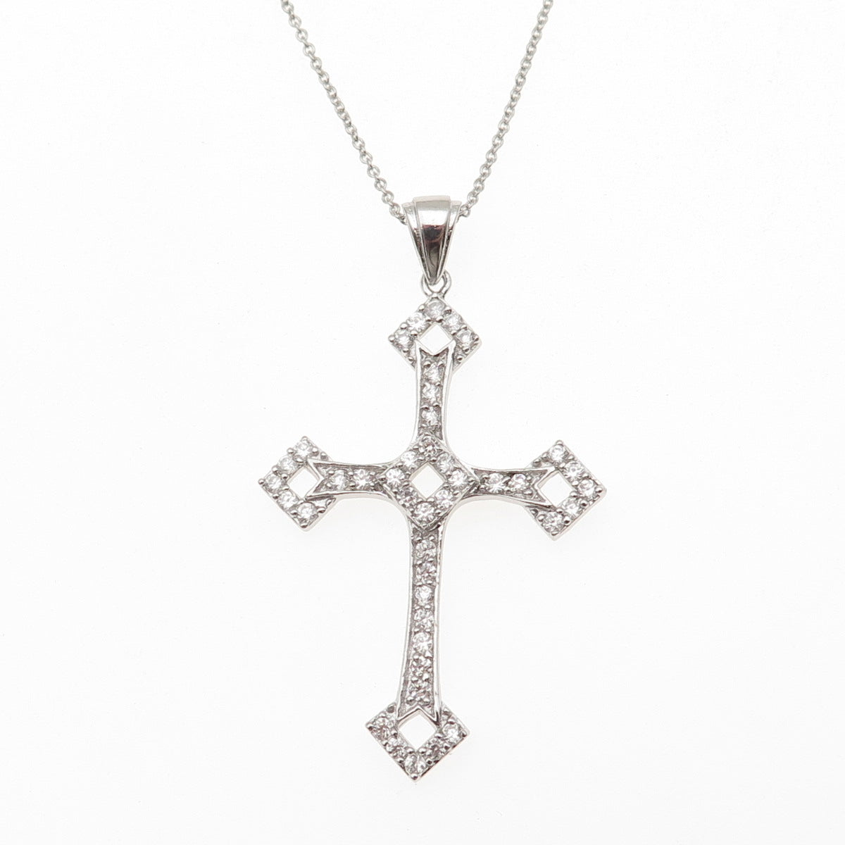 925 Sterling Silver Round-Cut C Z Cross Cable Chain Necklace 18"