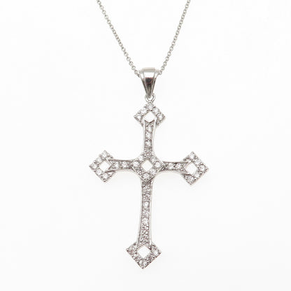925 Sterling Silver Round-Cut C Z Cross Cable Chain Necklace 18"