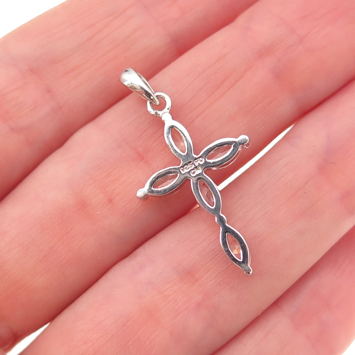 Felicia Design 925 Sterling Silver Marquise-Cut C Z Cross Charm Pendant