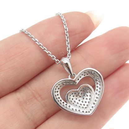 925 Sterling Silver Italy Round-Cut C Z Heart Chain Necklace 16"