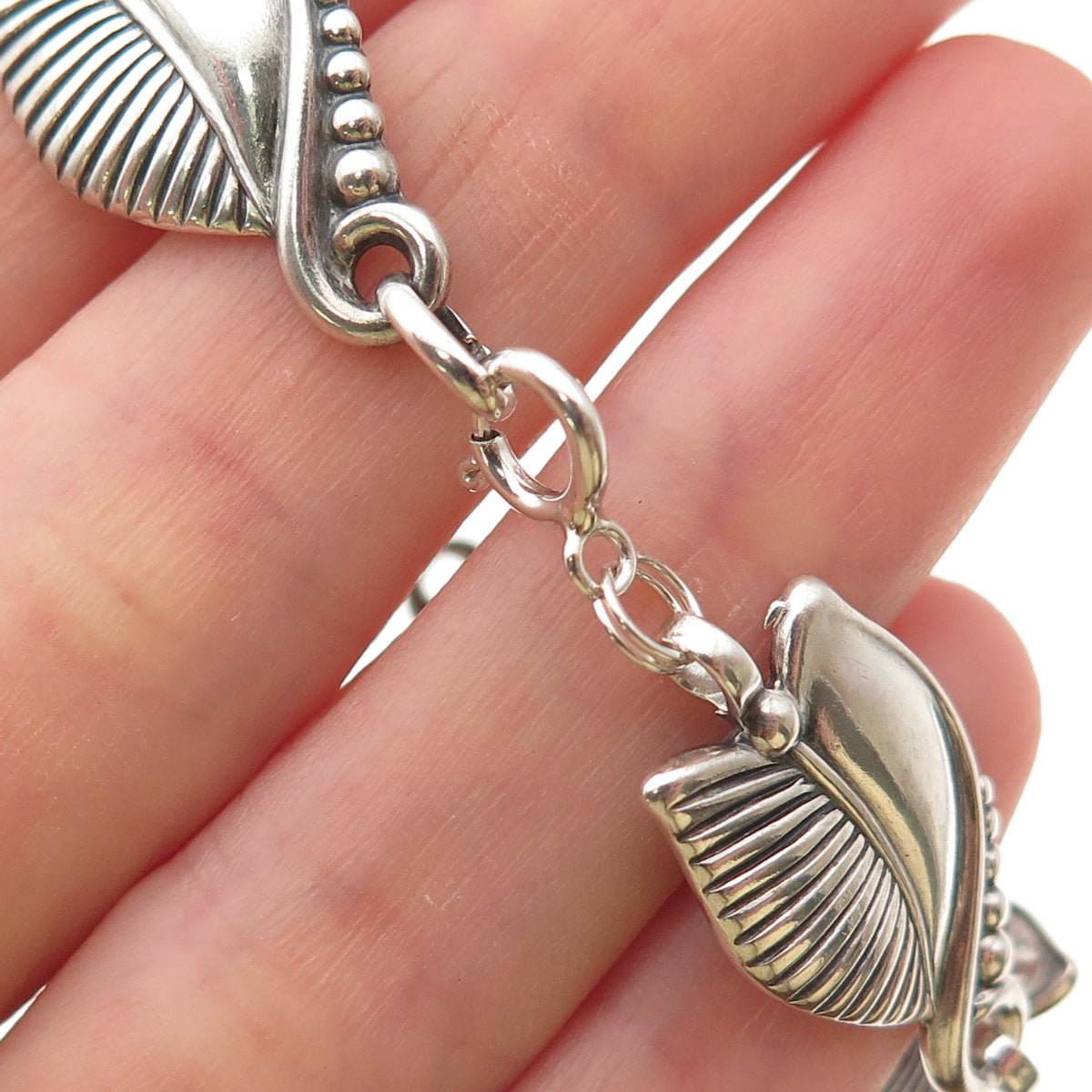 925 Sterling Silver Antique Art Deco Floral Oxidized Bracelet 6.5"