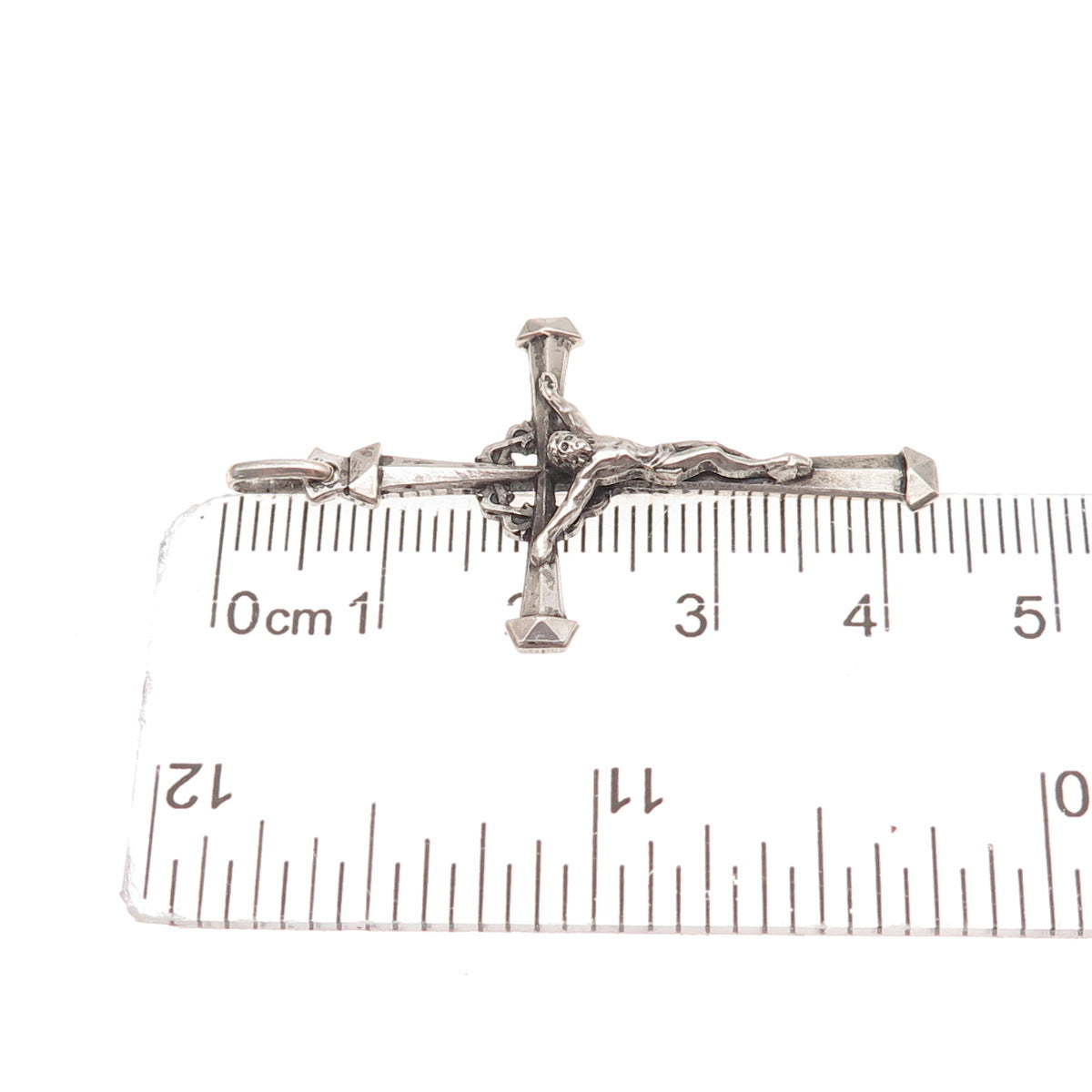 800 Silver Vintage Italy Crucifix Cross Oxidized Charm Pendant