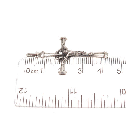800 Silver Vintage Italy Crucifix Cross Oxidized Charm Pendant