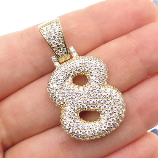 925 Sterling Silver Gold Plated Round-Cut C Z Number 8 Lucky Pendant