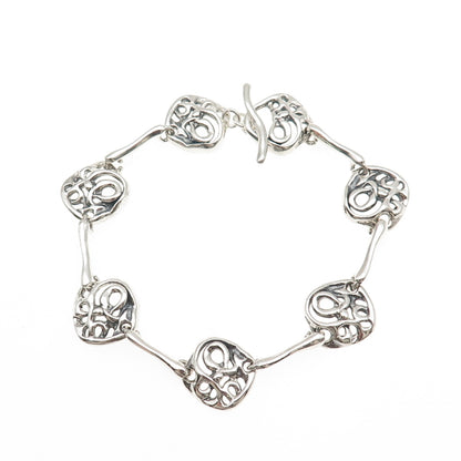 Hagit Gorali Sterling Silver Vintage Modernist Swirl Link Oxidized Bracelet 7"