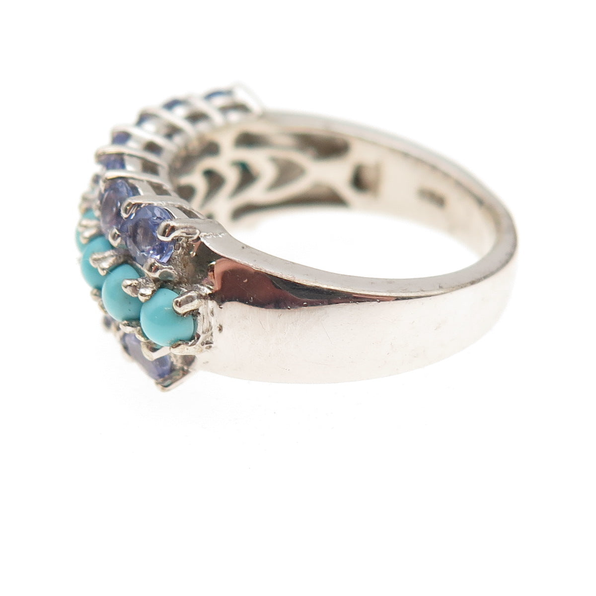 Chuck Clemency 925 Sterling Silver Real Turquoise & Tanzanite Ring Size 7.25