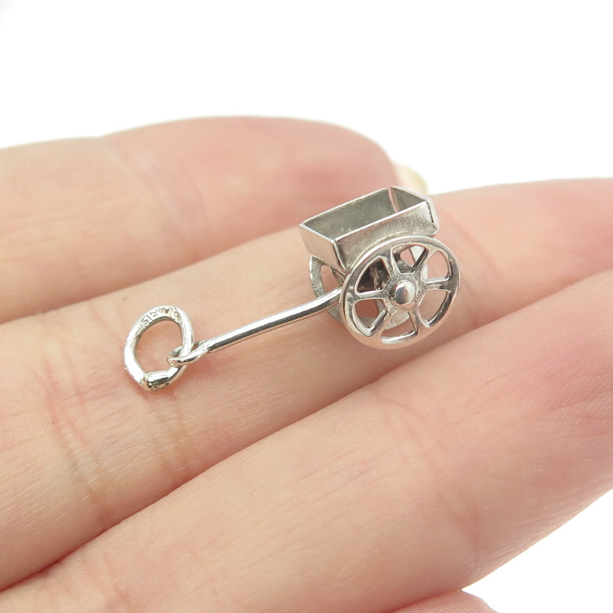 925 Sterling Silver Antique Art Deco Handcart 3D Charm Pendant