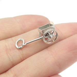925 Sterling Silver Antique Art Deco Handcart 3D Charm Pendant