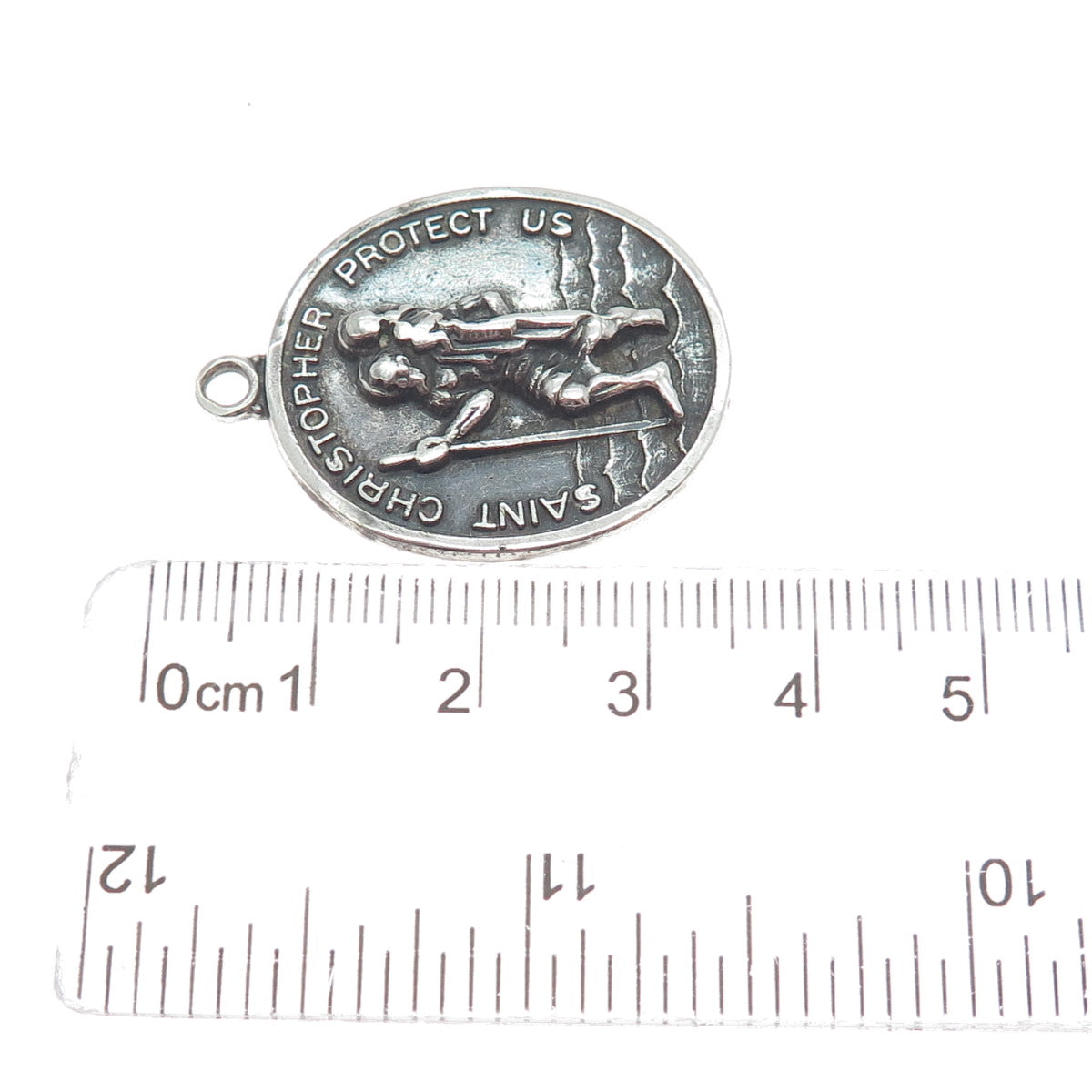 HAYWARD 925 Sterling Antique Art Deco St. Christopher Religious Oxidized Pendant