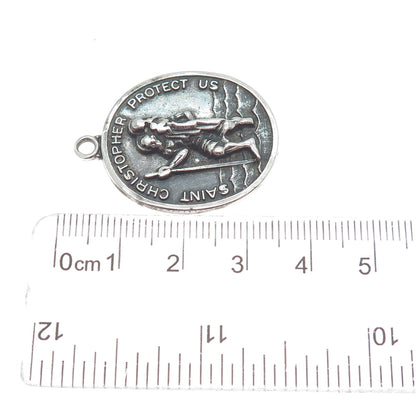 HAYWARD 925 Sterling Antique Art Deco St. Christopher Religious Oxidized Pendant