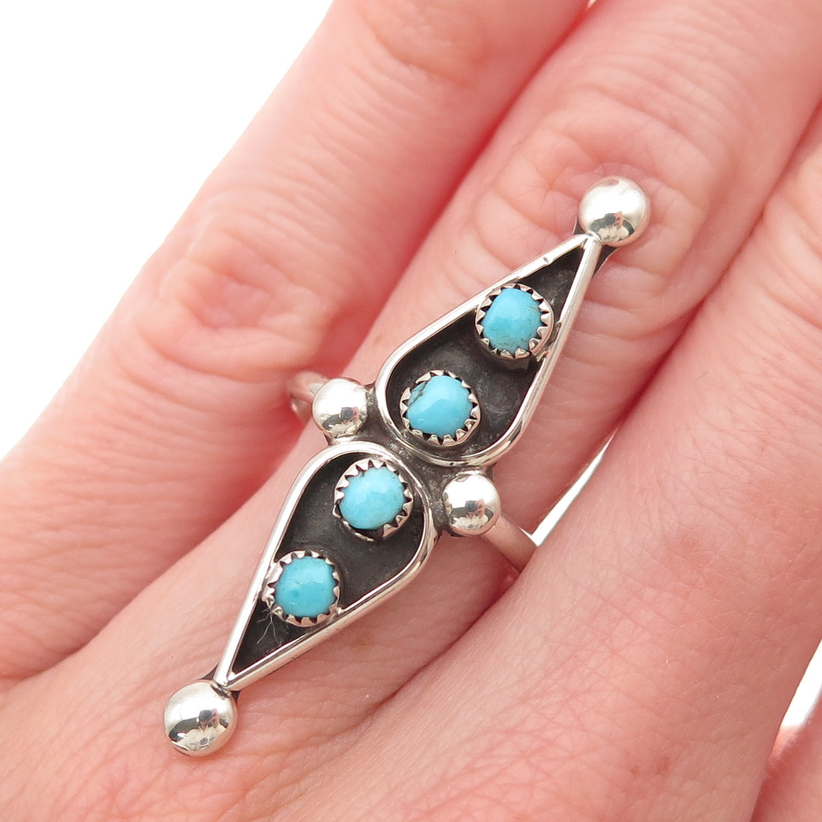 Old Pawn Sterling Silver Vintage Southwestern Turquoise Snake Eye Ring Size 6