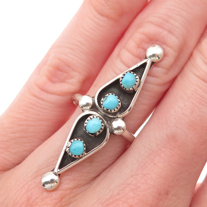 Old Pawn Sterling Silver Vintage Southwestern Turquoise Snake Eye Ring Size 6
