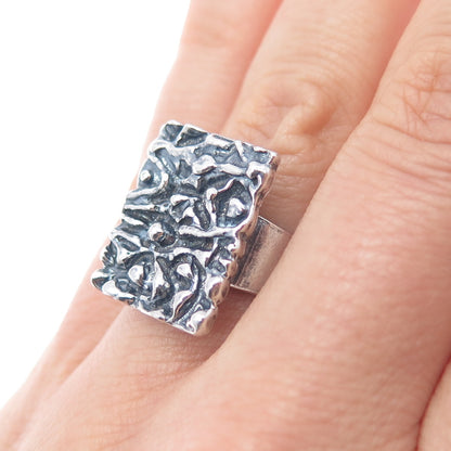 925 Sterling Silver Vintage Israel Modernist Oxidized Ring Size 5.75