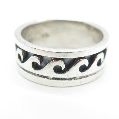 925 Sterling Silver Vintage Water Pattern Band Ring Size 6.5