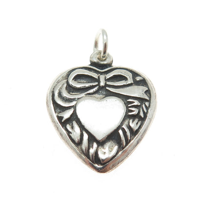 925 Sterling Silver Vintage Puffy Heart Charm Pendant