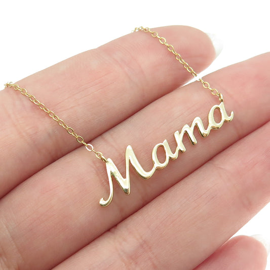 925 Sterling Silver Gold Plated "Mama" Cable Chain Necklace 16-18"