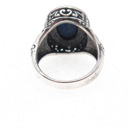 925 Sterling Silver Vintage Real Lapis Modernist Oxidized Ring Size 8