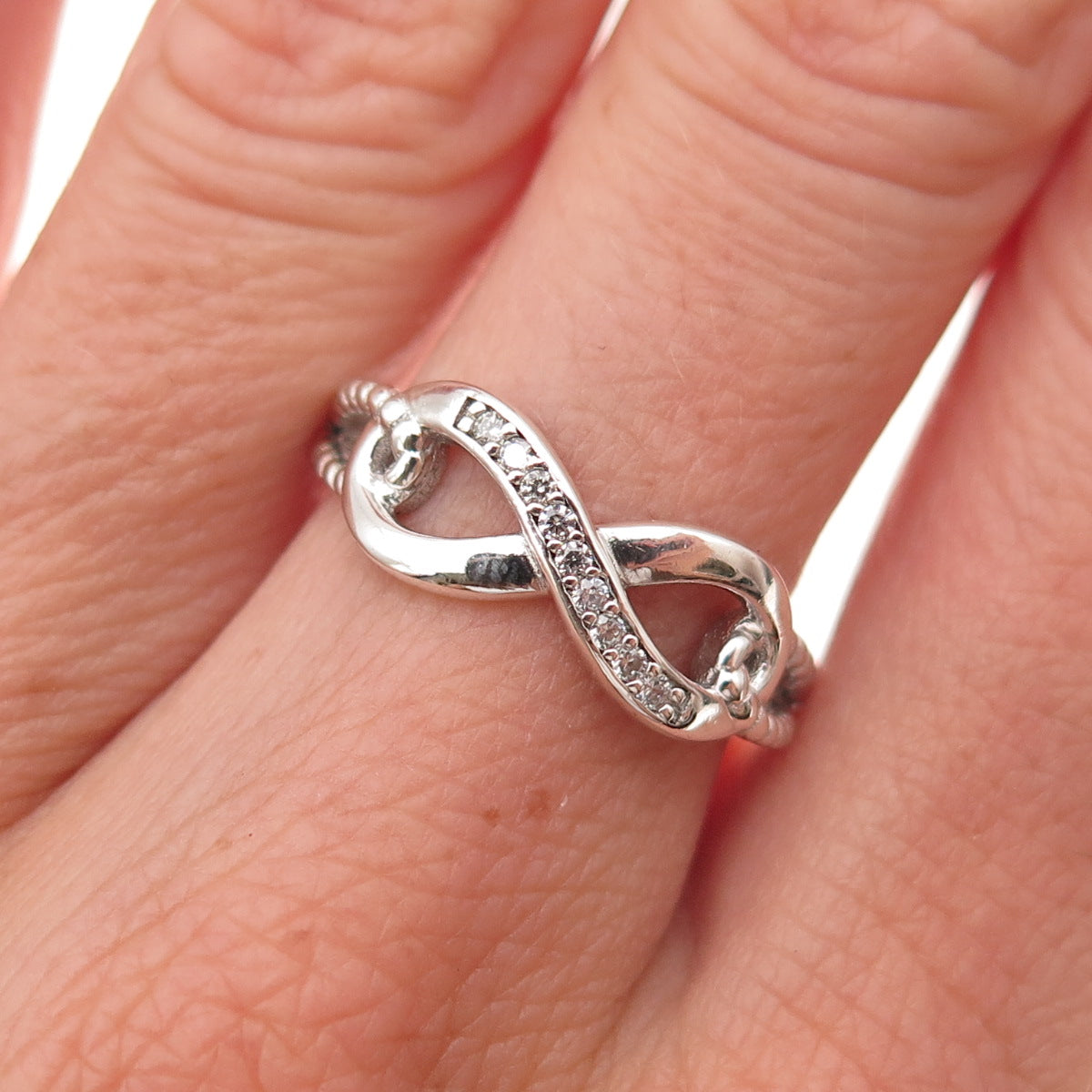 925 Sterling Silver Round-Cut C Z Infinity Ring Size 7.25