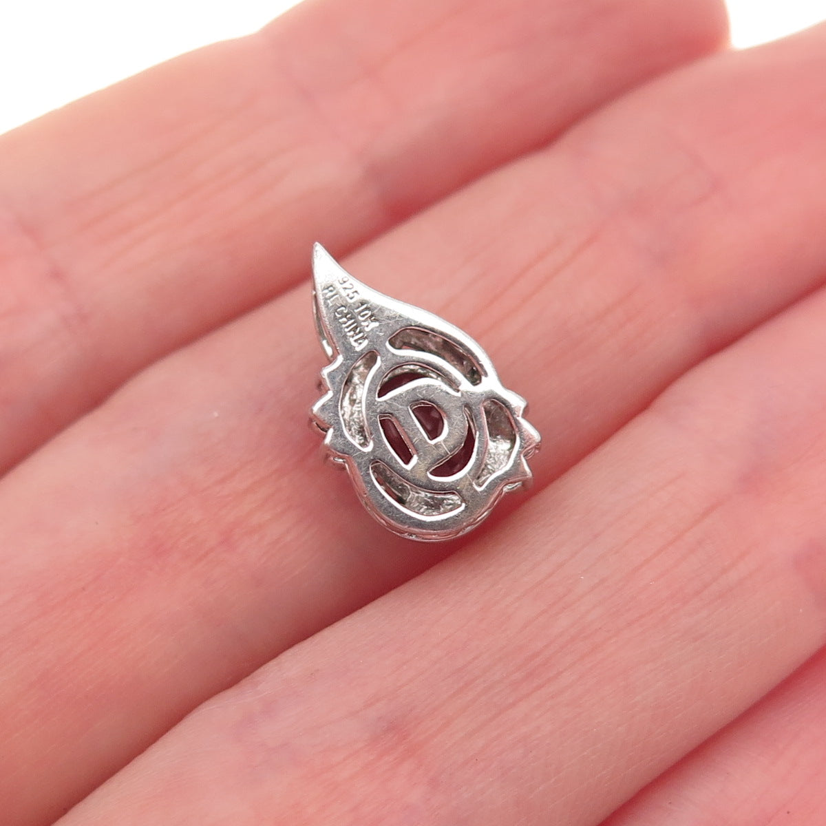 Richline 925 Sterling Silver 10K Gold Real Diamond Red Garnet Mini Slide Pendant