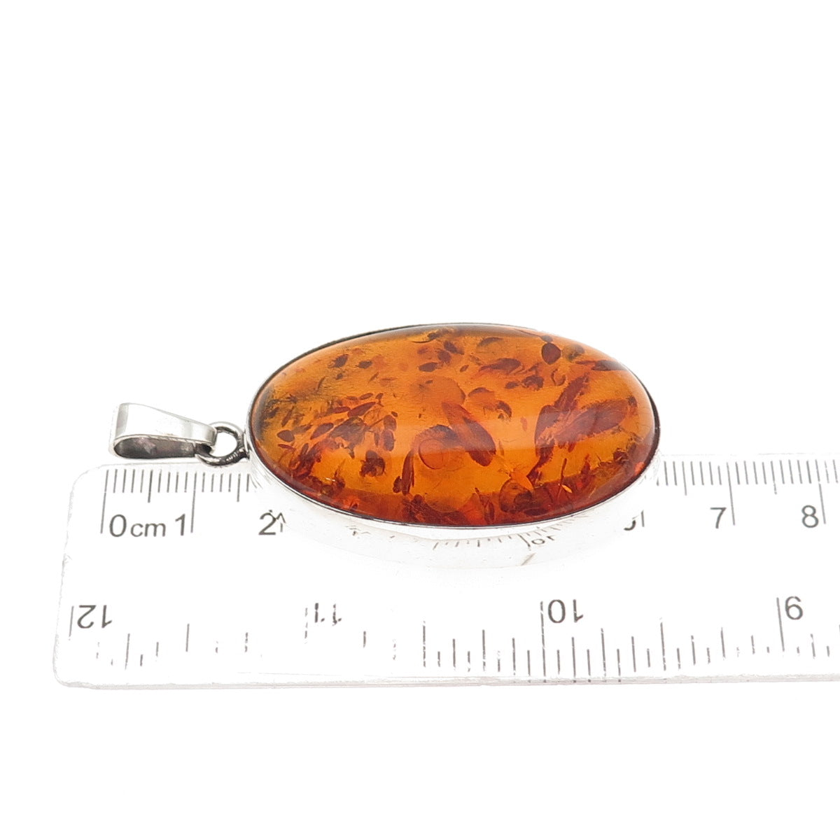 925 Sterling Silver Vintage Poland Real Cabochon Amber Oval Pendant