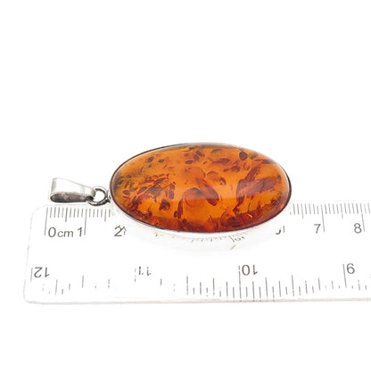 925 Sterling Silver Vintage Poland Real Cabochon Amber Oval Pendant