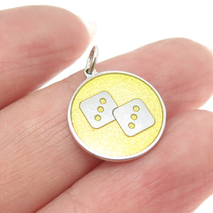 925 Sterling Silver Enamel Number Six Dice for Luck Round Tag Charm Pendant