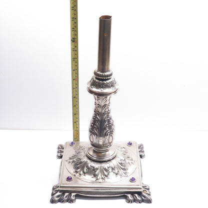 W.J. FEELEY CO. Sterling Silver Antique Amethyst Table Lamp / Candelabra Stand