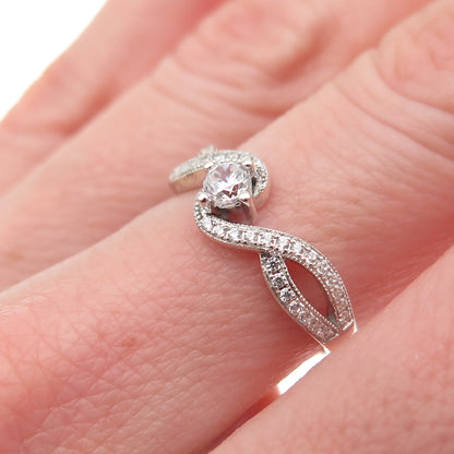 925 Sterling Silver Round-Cut C Z Wavy Engagement Ring Size 6.5