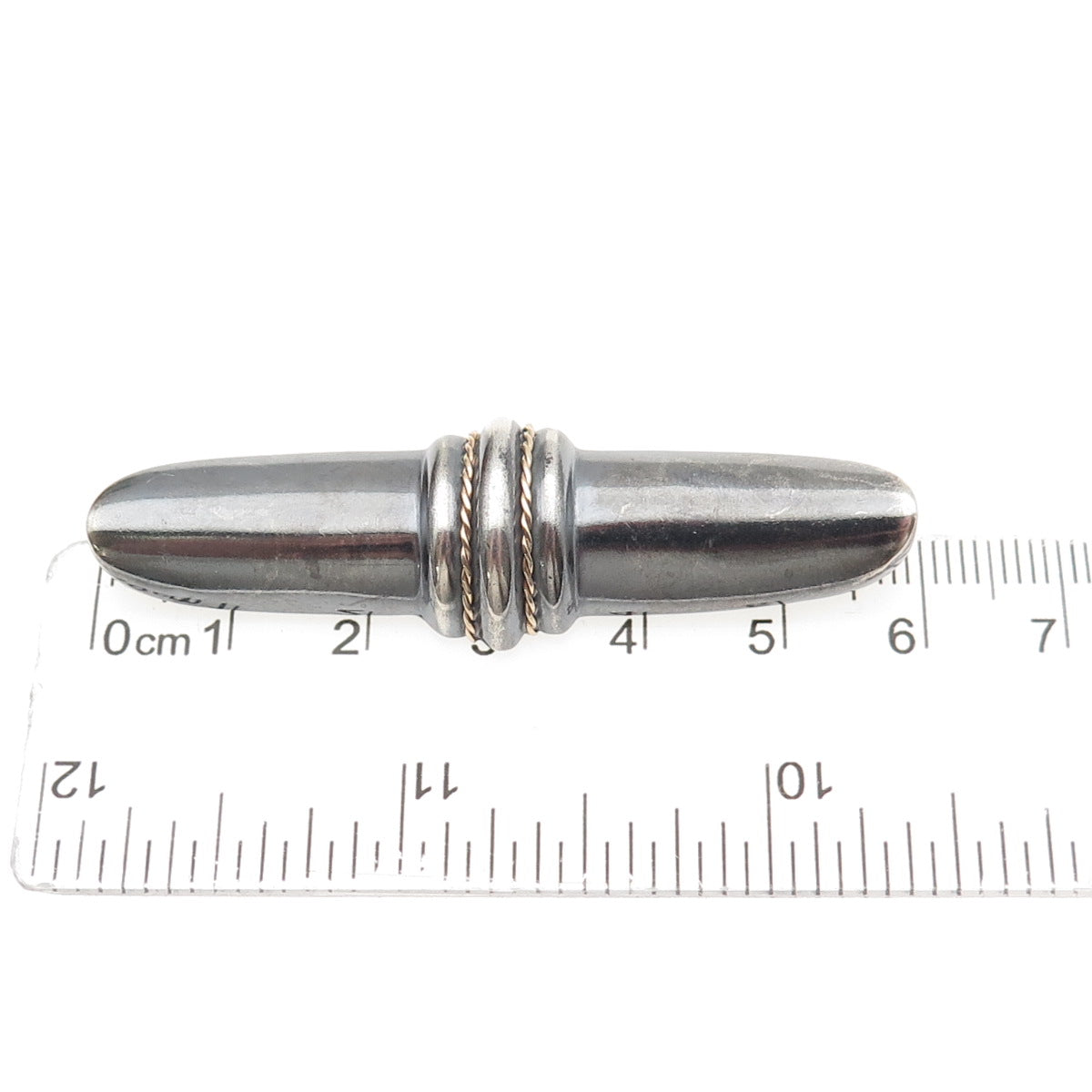 925 Sterling Silver 14K Gold Vintage DND Modernist Bar Oxidized Pin Brooch