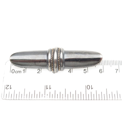 925 Sterling Silver 14K Gold Vintage DND Modernist Bar Oxidized Pin Brooch