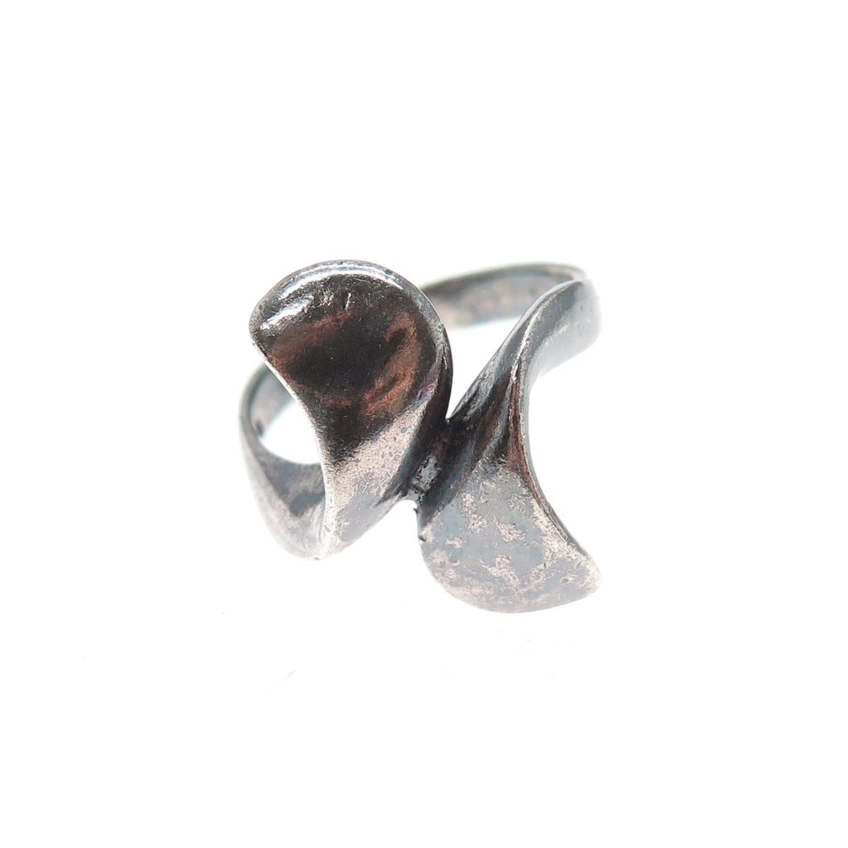 925 Sterling Silver Vintage Modernist Bypass Oxidized Ring Size 8