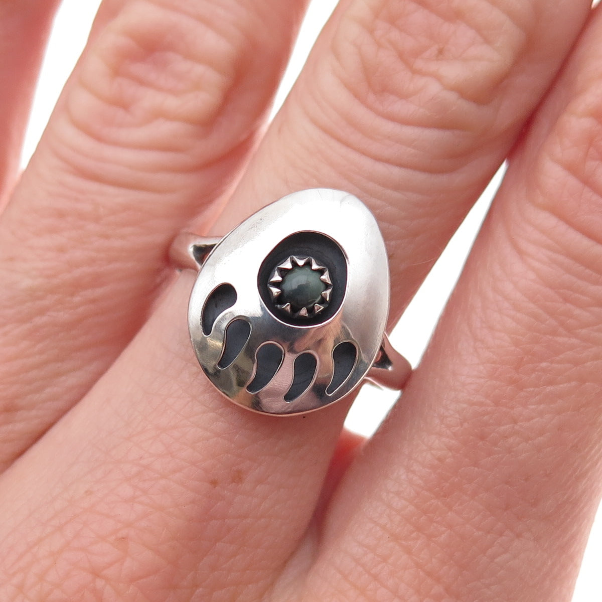 Old Pawn 925 Sterling Silver Vintage Turquoise Snake Eye Bear Paw Ring Size 8
