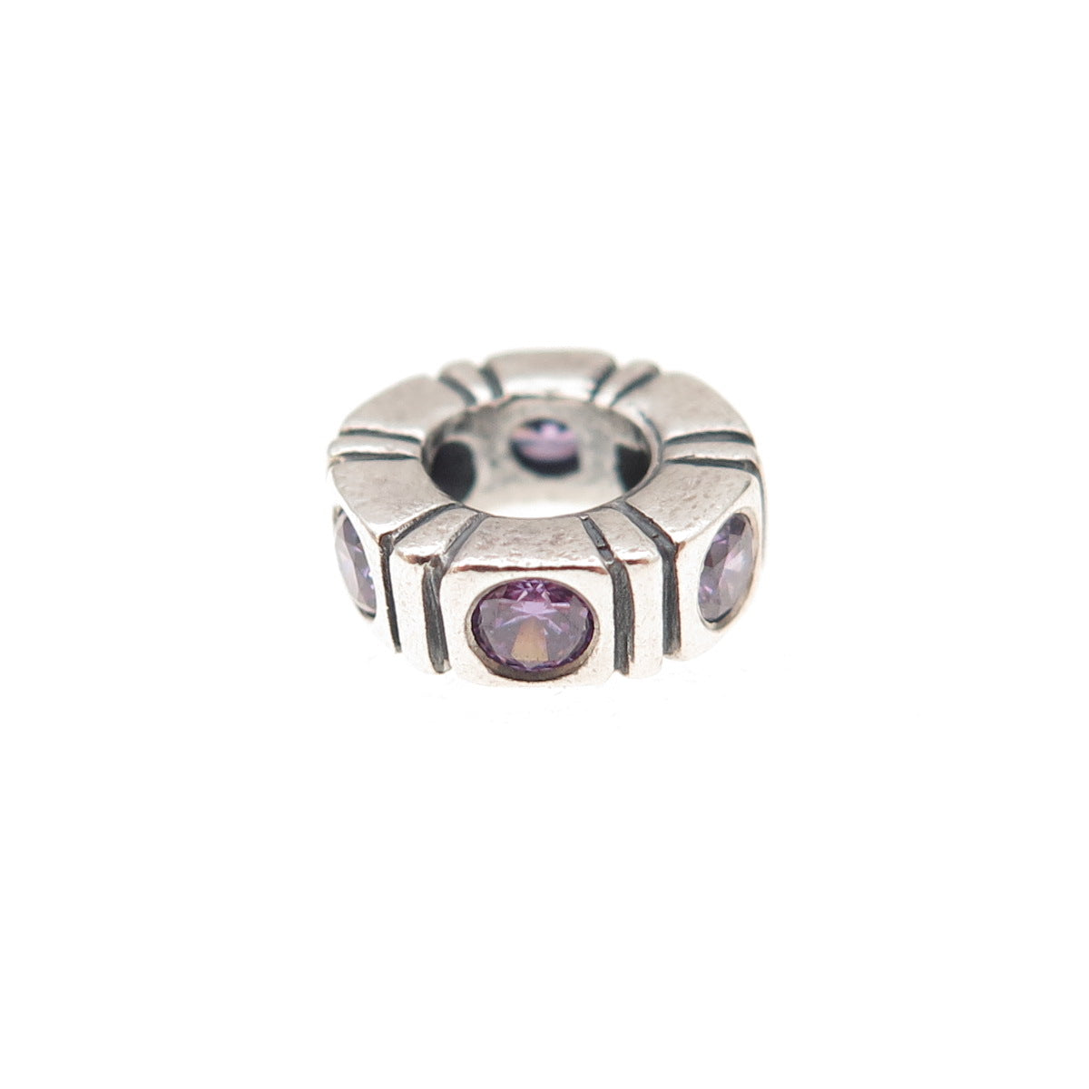Pandora 925 Sterling Silver Purple C Z Trinity Spacer Slide Charm