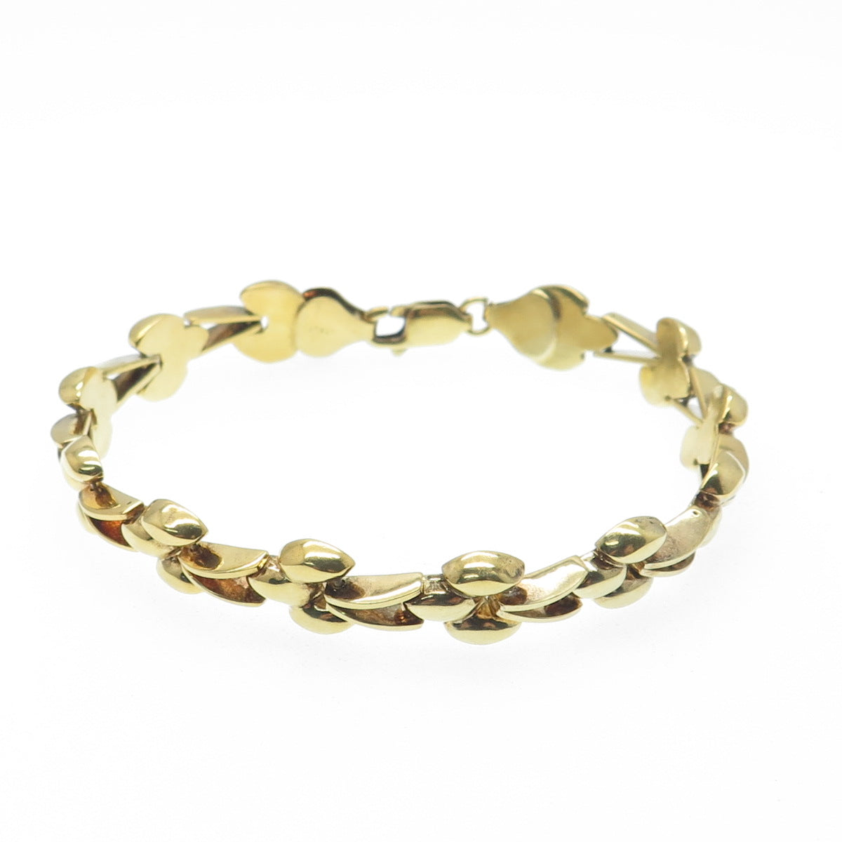 925 Sterling Silver Gold Plated Italy Marquise-Shaped Link Bracelet 7"