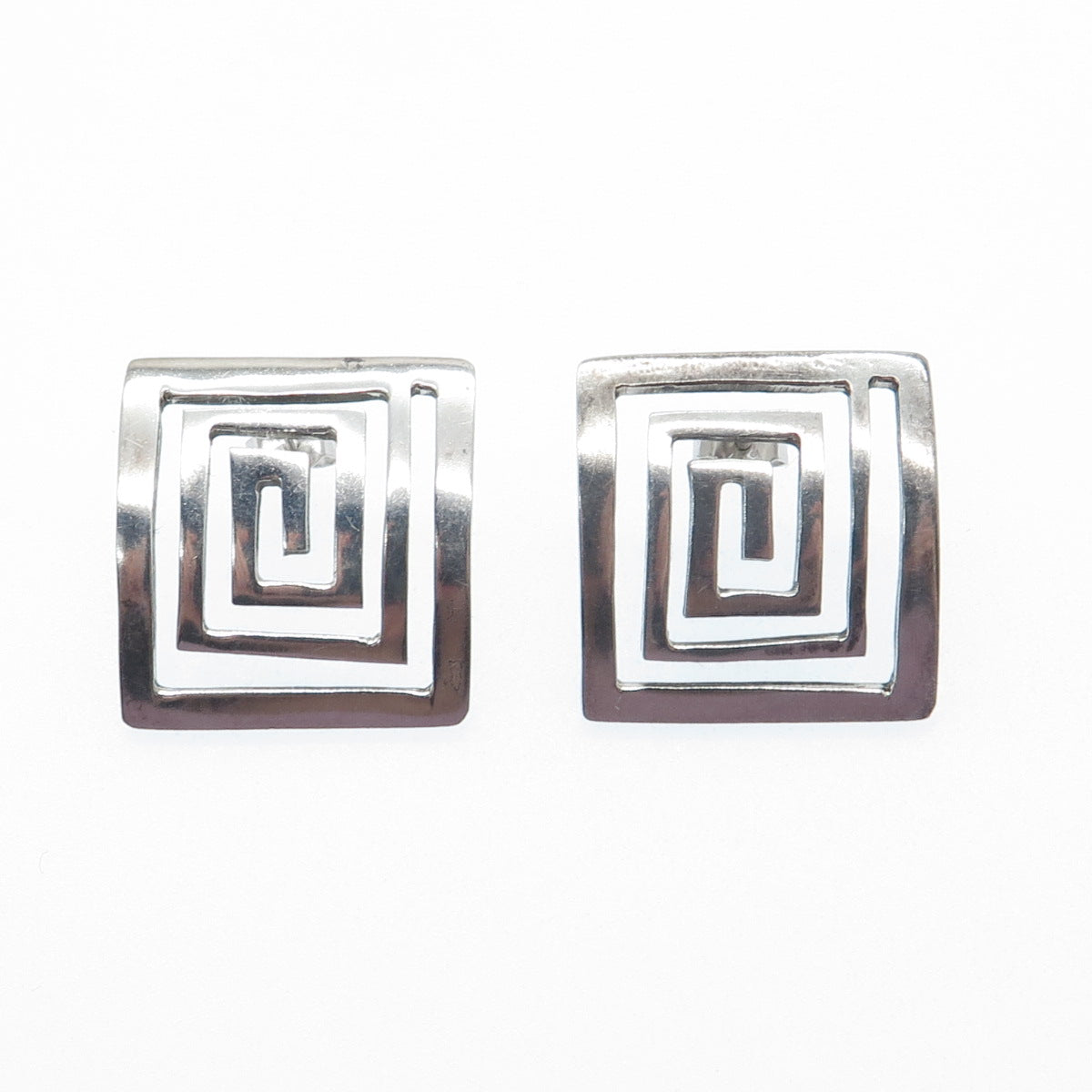 925 Sterling Silver Vintage Mexico Mayan Spiral Maze Earrings