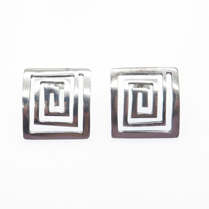 925 Sterling Silver Vintage Mexico Mayan Spiral Maze Earrings