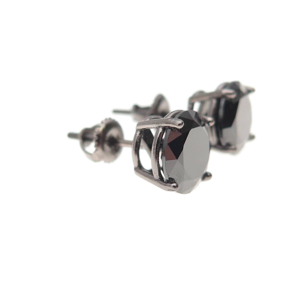 925 Sterling Silver Black Rhodium Round-Cut C Z Stud Earrings