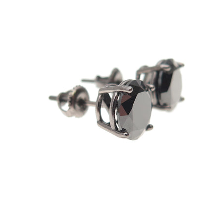 925 Sterling Silver Black Rhodium Round-Cut C Z Stud Earrings