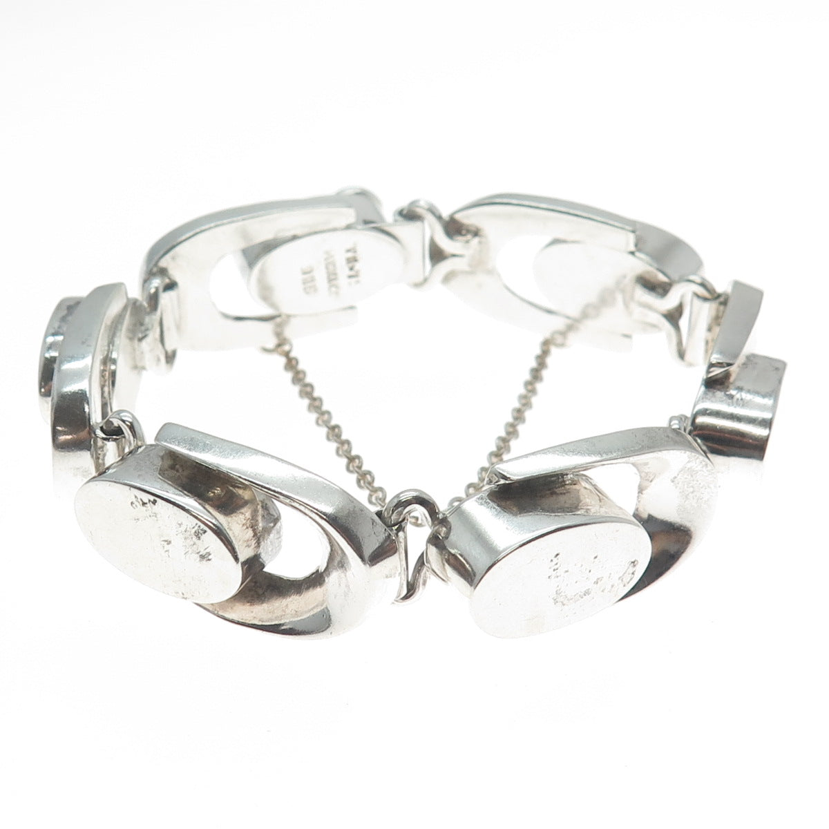 925 Sterling Silver Vintage Mexico Modernist Link Bracelet 7"