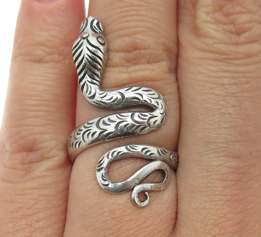 925 Sterling Silver Vintage Snake Adjustable Oxidized Ring Size 6.25