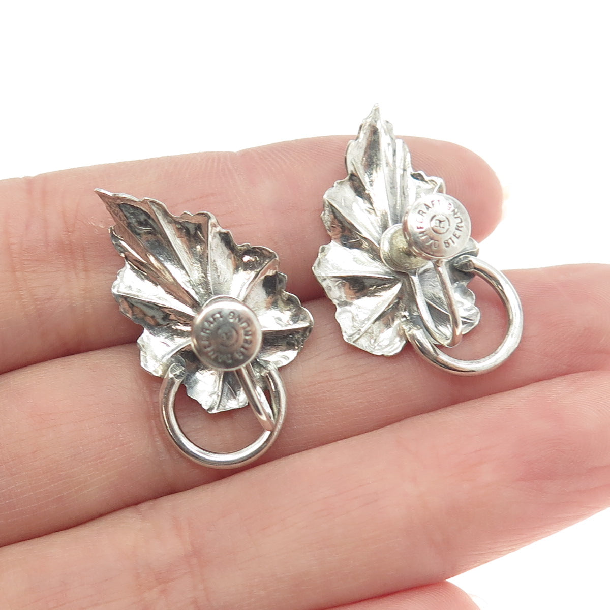 DANECRAFT 925 Sterling Silver Antique Art Deco Leaf Screw Back Earrings